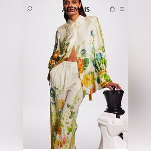 Alemais Floral Blouse in Cream and Green